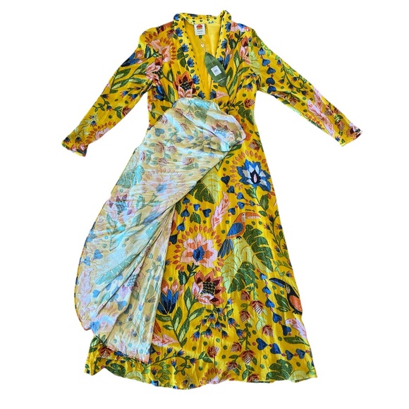 NWT originally $220 Farm Rio Long Sleeve Summer Garden Yellow Maxi Dress XL - Picture 4 of 16